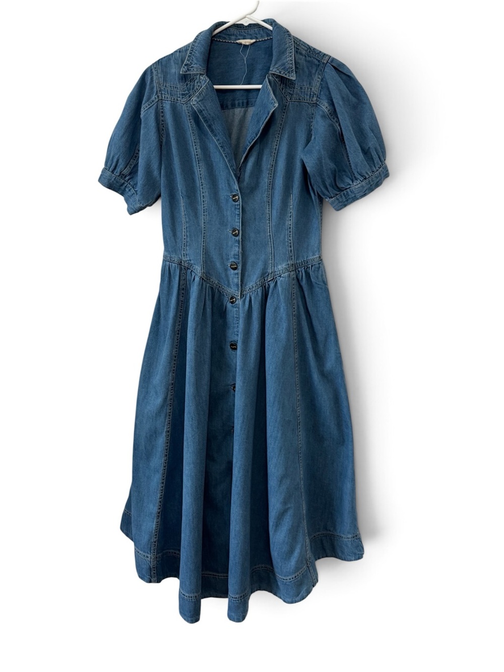 Anthropologie Blue Denim Button-Front Midi Dress